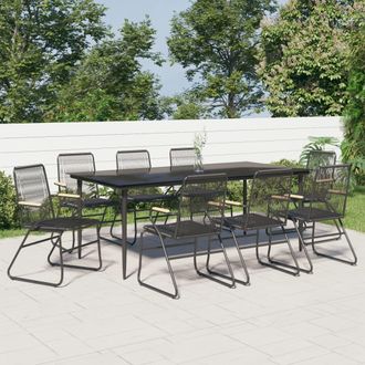 vidaXL Juego De Comedor De Jard&iacute;n 9 Piezas Rat&aacute;n Pvc Negro Vidaxl