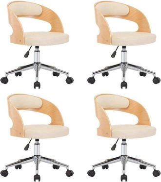 vidaXL Sillas De Comedor Giratorias 4 Uds Madera Curvada Cuero Crema Vidaxl