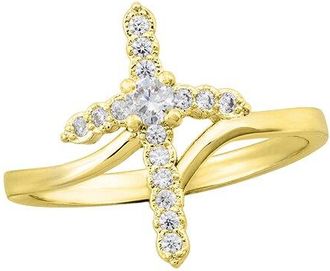 Savvy Cie Jewels 14K Plated Cz Cross Ring