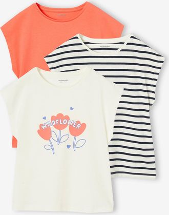 Vertbaudet 3er-Pack Mädchen T-Shirts BASIC Oeko-Tex koralle