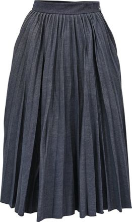 Msgm Pleated Midi Denim Skirt in Dark Blue Cotton