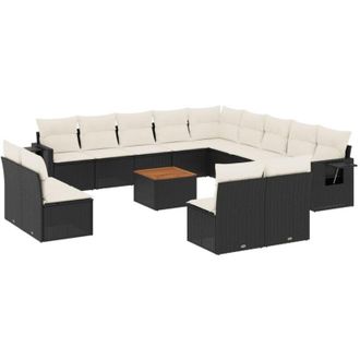 vidaXL Set Sof&aacute;s De Jard&iacute;n 14 Pzas Con Cojines Rat&aacute;n Sint&eacute;tico Negro Vidaxl