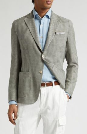 Eleventy Check Linen & Wool Blend Sport Coat in 07 Military Green at Nordstrom, Size 40 Us