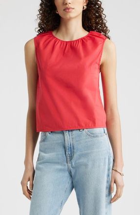 Nordstrom Floral Gathered Neck Poplin Sleeveless Top in Red Saucy at Nordstrom, Size Xx-Large
