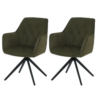 Hhg Juego De 2 Sillas De Comedor Hhg-503, Sillas De Cocina, Sillas Tapizadas Con Reposabrazos, Giratorias, Metal Y Tela/tejido, Verde