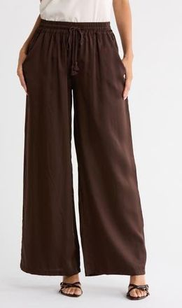 Elie Tahari Drawstring Wide Leg Pants in Chocolate at Nordstrom Rack, Size Large