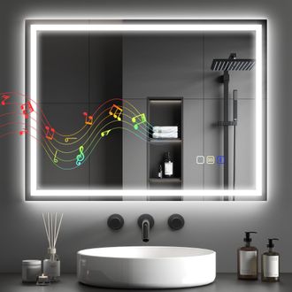 HOMCOM Bathroom Mirror With Bluetooth Lights Demister Pad - 60 x 80 cm | TJ Hughes Blue
