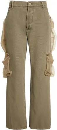 Magliano Cantiere Sheer Pocket Cotton Canvas Wide Leg Pants in Khaki at Nordstrom, Size X-Small
