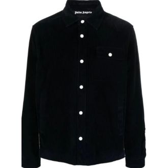 Palm Angels Casual Shirts, male, Black, Size: 2XS Black Corduroy Shirt Jacket