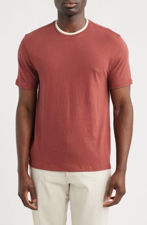 Vince Loose Knit Double Collar Crewneck T-Shirt in Red Rock/blanco at Nordstrom, Size Xx-Large