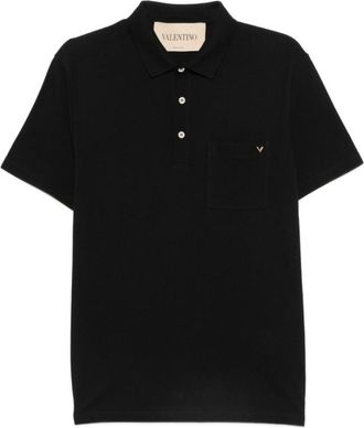 Valentino Garavani Black Solid Shirt Collar Polo