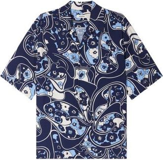 Sandro Loose-fit print shark collar shirt in Navy Blue at Nordstrom, Size Xx-Large