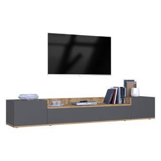 Dmora Mueble Para Tv Oxanna, 3 Estantes, 3 Puertas Made In Italy, 4 Compartimentos, 200x35x30h Cm Negro Antracita