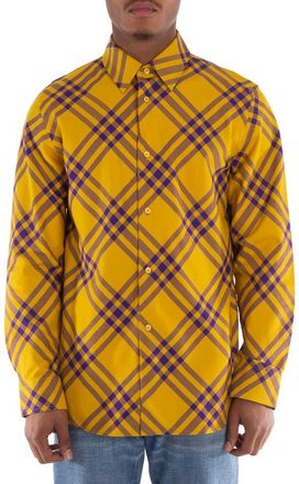Burberry Cotton Check Shirt In Pear, Size Medium
