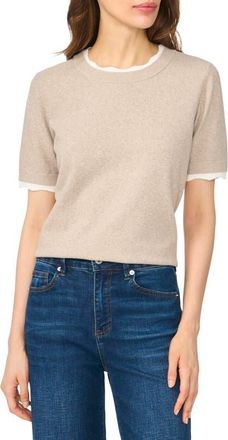 CeCe by Cynthia Steffe Lace Trim Short Sleeve Crewneck Sweater in Light Heather Taupe at Nordstrom, Size X-Small