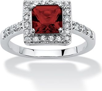 Palm Beach Jewelry Princess-Cut Birthstone.925 Silver Halo Ring