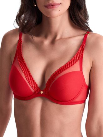 Aubade Womens Sheer Emotion Triangle Plunge Bra - Red Polyamide - Size 30G