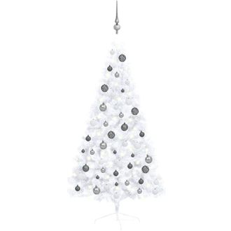 vidaXL Medio &Aacute;rbol De Navidad Con Luces Y Bolas Blanco 150 Cm Vidaxl