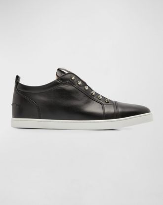 Christian Louboutin Mens F. A.V. Fique A Vontade Spiked Leather Slip-On Sneakers