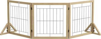 OEM Valla Para Mascotas Plegable De 3 Paneles Con Plegado Bidireccional Y Patas De Apoyo Triangulares 210x44x70 Cm Natural