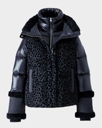Mackage Lydana-FLP Leopard Short Down Jacket with Detachable Bib