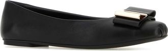 Ferragamo Womens Black Nappa Leather Lina Ballerinas Nero Ballerine Flat Shoes