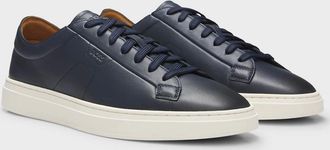 HUGO BOSS Mens BOSS Orange Kieran Mens Low-Top Trainers in Leather with Embossed Logo - Dark Blue 401 - Navy - Size: 10