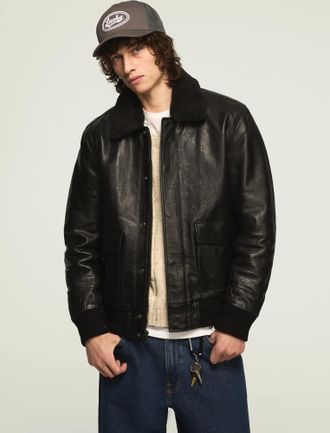 Lucky Brand Mens Cole Hauser Leather Flight Jacket