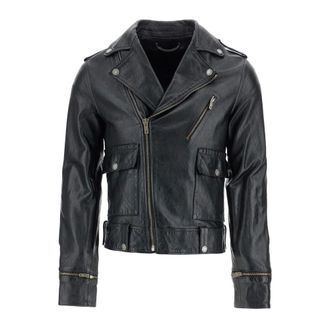 Golden Goose Zwart Gewaxt Leren Bikerjack - Heren - Leren en Su&egrave;de Jassen - Zwart - M - Leer - Jassen