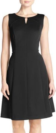 Ellen Tracy Keyhole Front Scuba Fit & Flare Dress in Black at Nordstrom Rack, Size 6