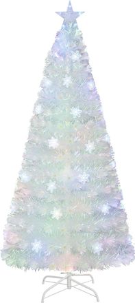 Costway 180cm &Aacute;rbol De Navidad Artificial Blanco, Hojas Iridiscentes, &Aacute;rbol De Navidad De Fibra &Oacute;ptica Preiluminado, 30 Luces Led De Copos De Nieve, Decoraci&oacute;