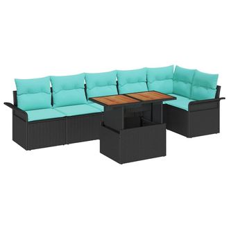 vidaXL Conjunto De Sof&aacute; De Jard&iacute;n 7 Pcs Negro Polirat&aacute;n Vidaxl