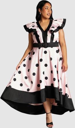 Coast Plus Polka Dot Fit And Flare Midi Dress in Pink at Nordstrom, Size 14