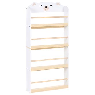 Beliani Estanter&iacute;a De 4 Baldas Con Motivo De Oso De Mdf Con Detalles En Madera De Pino Sala De Juegos Habitaci&oacute;n Infantil Blanco Mimili
