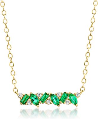 RS Pure by Ross-Simons Lab-Grown Emerald Necklace With Lab-Grown Diamonds in 18kt Gold Over Sterling