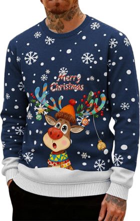 Generic Mens Christmas Printed Crewneck Sweatshirt Funny Holiday Long Sleeve Jumper Casual Festive Pullover Winter Tops Xmas Graphic Tee Novelty Reindeer Swea