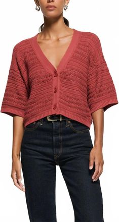 Nation Ltd Tabby Crochet Cardigan In Marsala