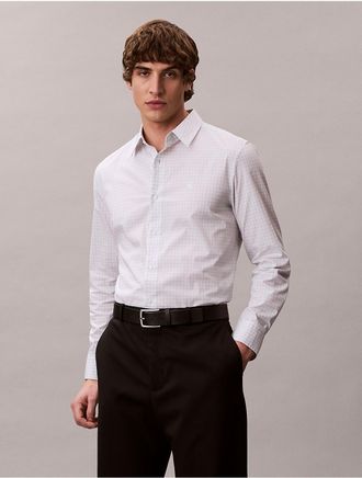 Calvin Klein Mens Cotton Stretch Grid Button-Down Shirt - White - XL