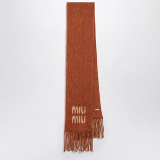 Miu Miu Rust mohair-blend scarf with logo