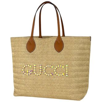Gucci Beige Brown Straw Tote Bag (Pre-Owned)