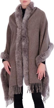 Gorski Select Double Face Wool/Cashmere Stole With Trim in Mocha/taupe at Nordstrom