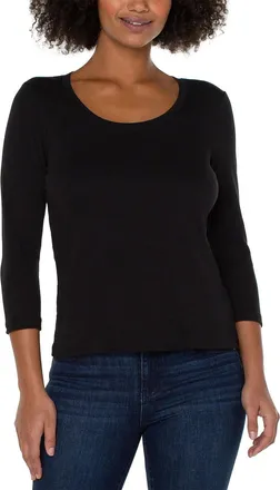 Liverpool L.A. T-Shirt Womens Black Knit Scoop Neck 3/4 Sleeve GBO2218