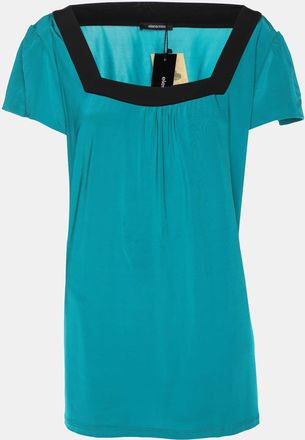 Elena Miro Green/black Jersey Square Neck Cap Sleeve Top