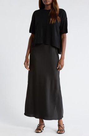CeCe by Cynthia Steffe Dolman Sleeve Mixed Media Maxi Dress in Rich Black at Nordstrom, Size X-Large