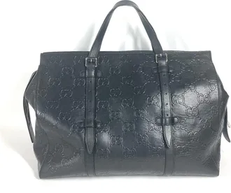 Gucci Black Leather Boston Bag Shoulder Bag Tote Bag (Pre-Owned)