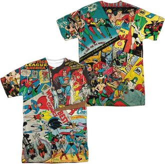 Gildan Justice League of America Classic Collage (Front/Back Print) Short Sleeve Adult Poly Crew Tee / T-Shirt