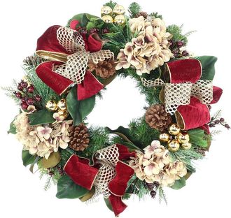 Creative Displays Inc. Handcrafted 26In Holiday Wreath With Hydrangeas & Bows