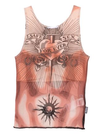 Jean Paul Gaultier Tattoo-Inspired Sheer Silk And Nylon Top