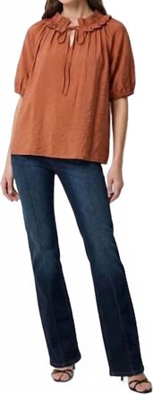 Naked Zebra Ruffle Collar Short Sleeve Blouse In Sienna