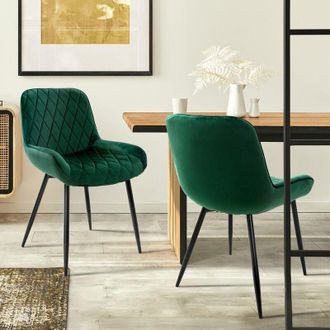 ML Design Set 2x Sillas De Comedor Verde Estilo Retro Asiento Tapizado Con Aspecto De Terciopelo Patas De Metal Negras Con Respaldo Y Apoyabrazos Sill&oacute;n Moderno